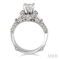 1 1/2 Ctw Diamond Engagement Ring with 3/4 Ct Princess Cut Center Stone in 14K White Gold
