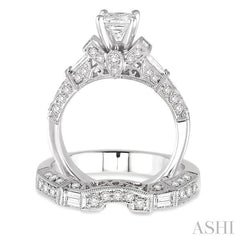 2 Ctw Diamond Wedding Set with 1 1/2 Ctw Princess Cut Engagement Ring and 3/8 Ctw Wedding Band in 14K White Gold