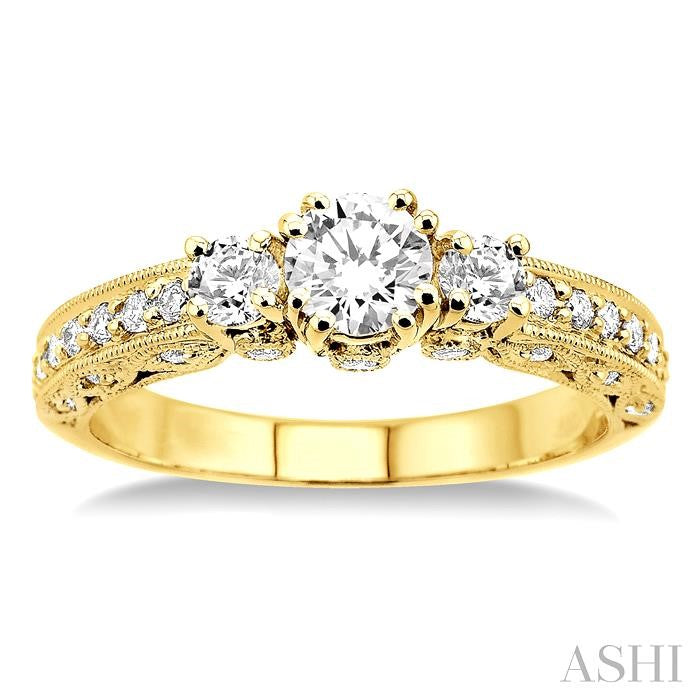 7/8 ctw Diamond Engagement Ring with 1/3 ct Round Cut Center Stone in 14K Yellow Gold