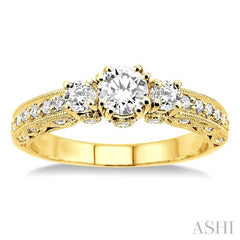 7/8 ctw Diamond Engagement Ring with 1/3 ct Round Cut Center Stone in 14K Yellow Gold