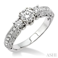 7/8 ctw Diamond Engagement Ring with 1/3 ct Round Cut Center Stone in 14K White Gold