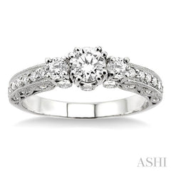 7/8 ctw Diamond Engagement Ring with 1/3 ct Round Cut Center Stone in 14K White Gold