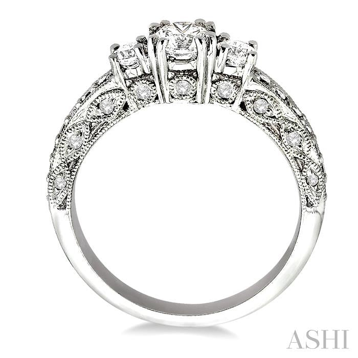 7/8 ctw Diamond Engagement Ring with 1/3 ct Round Cut Center Stone in 14K White Gold