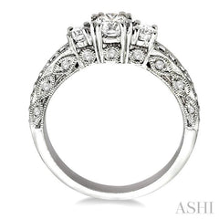 7/8 ctw Diamond Engagement Ring with 1/3 ct Round Cut Center Stone in 14K White Gold