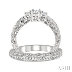 3/4 Ctw Diamond Wedding Set with 1/2 Ctw Round Cut Engagement Ring and 1/6 Ctw Wedding Band in 14K White Gold