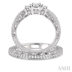 3/4 Ctw Diamond Wedding Set with 1/2 Ctw Round Cut Engagement Ring and 1/6 Ctw Wedding Band in 14K White Gold