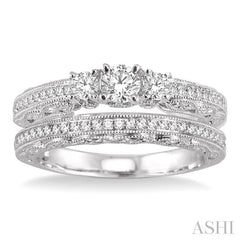 3/4 Ctw Diamond Wedding Set with 1/2 Ctw Round Cut Engagement Ring and 1/6 Ctw Wedding Band in 14K White Gold