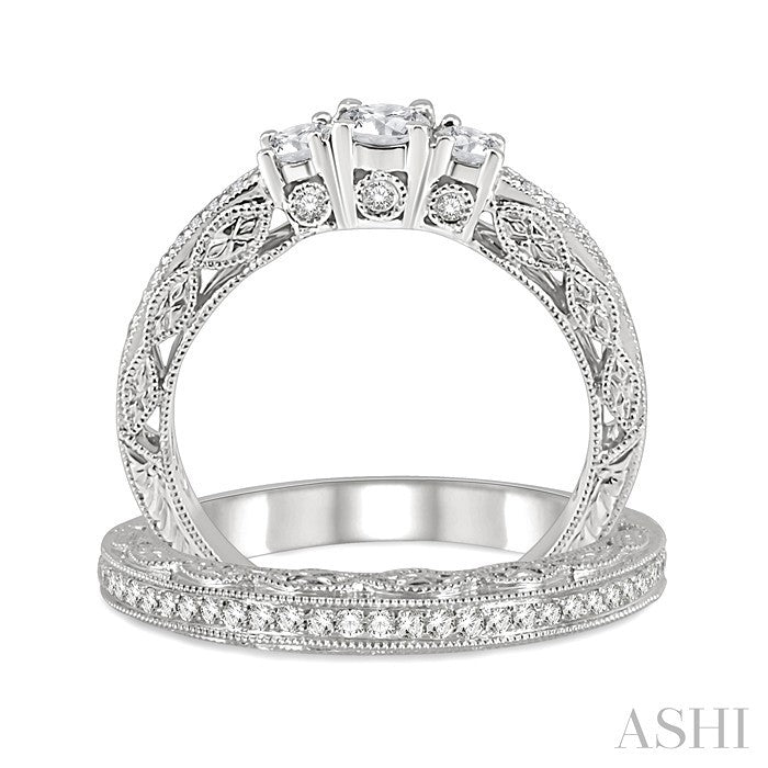 3/4 Ctw Diamond Wedding Set with 1/2 Ctw Round Cut Engagement Ring and 1/6 Ctw Wedding Band in 14K White Gold