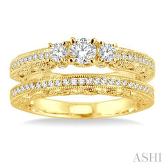 3/4 Ctw Diamond Wedding Set with 1/2 Ctw Round Cut Engagement Ring and 1/6 Ctw Wedding Band in 14K Yellow Gold