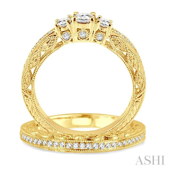 3/4 Ctw Diamond Wedding Set with 1/2 Ctw Round Cut Engagement Ring and 1/6 Ctw Wedding Band in 14K Yellow Gold