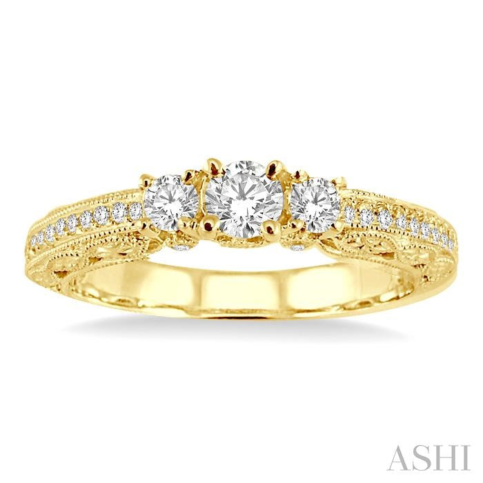 1/3 Ctw Round Cut Diamond Semi-Mount Engagement Ring in 14K Yellow Gold
