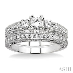 1 1/4 ctw Diamond Wedding Set with 7/8 ctw Princess Cut Engagement Ring and 3/8 ctw Wedding Band in 14K White Gold