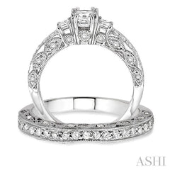 1 1/4 ctw Diamond Wedding Set with 7/8 ctw Princess Cut Engagement Ring and 3/8 ctw Wedding Band in 14K White Gold