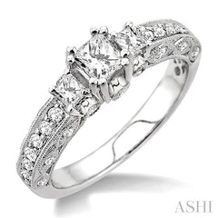 7/8 ctw Diamond Engagement Ring with 1/3 ct Princess Cut Center Stone in 14K White Gold