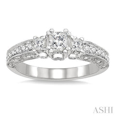 7/8 Ctw Diamond Engagement Ring with 1/3 Ct Princess Cut Center Stone in 14K White Gold