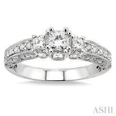 7/8 ctw Diamond Engagement Ring with 1/3 ct Princess Cut Center Stone in 14K White Gold