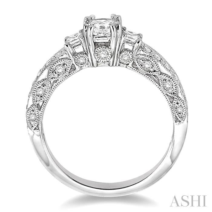 7/8 ctw Diamond Engagement Ring with 1/3 ct Princess Cut Center Stone in 14K White Gold