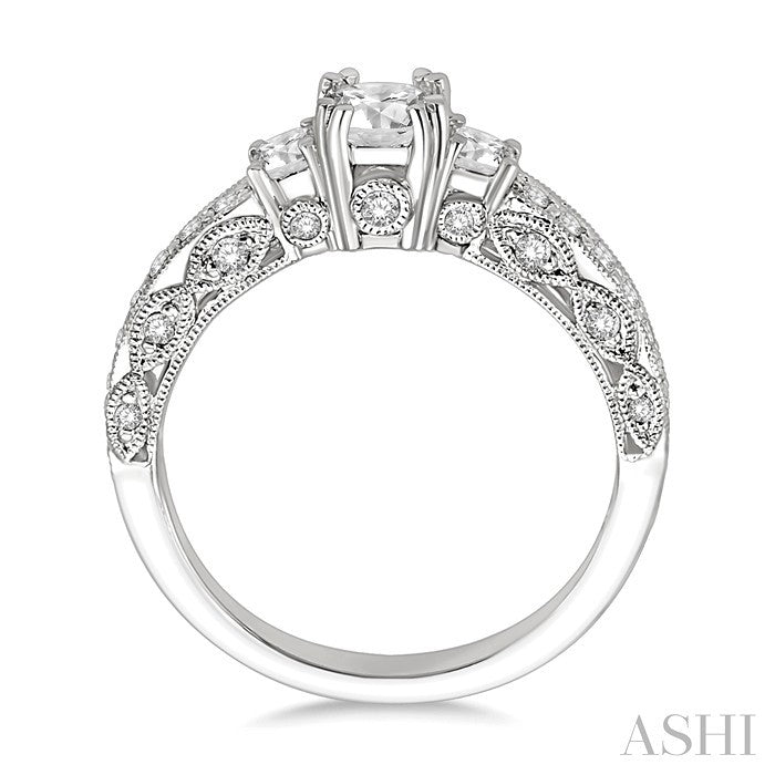7/8 Ctw Diamond Engagement Ring with 1/3 Ct Princess Cut Center Stone in 14K White Gold