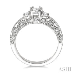 7/8 Ctw Diamond Engagement Ring with 1/3 Ct Princess Cut Center Stone in 14K White Gold