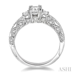 7/8 ctw Diamond Engagement Ring with 1/3 ct Princess Cut Center Stone in 14K White Gold