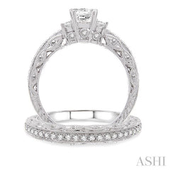 3/4 ctw Diamond Wedding Set with 1/2 ctw Princess Cut Engagement Ring and 1/5 ctw Wedding Band in 14K White Gold