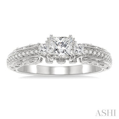 1/2 Ctw Diamond Engagement Ring with 1/3 Ct Princess Cut Center Stone in 14K White Gold