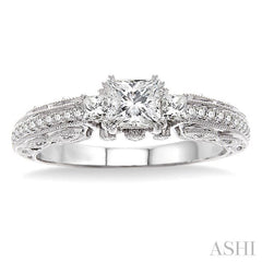 1/2 ctw Diamond Engagement Ring with 1/3 ct Princess Cut Center Stone in 14K White Gold