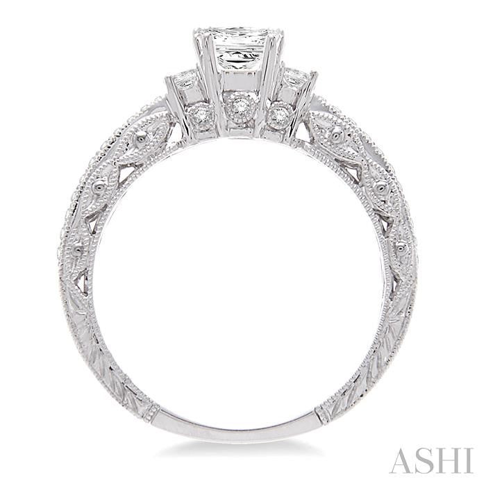 1/2 ctw Diamond Engagement Ring with 1/3 ct Princess Cut Center Stone in 14K White Gold
