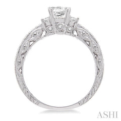 1/2 ctw Diamond Engagement Ring with 1/3 ct Princess Cut Center Stone in 14K White Gold