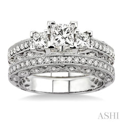 1 1/10 ctw Diamond Wedding Set with 7/8 ctw Princess Cut Engagement Ring and 1/4 ctw Wedding Band in 14K White Gold