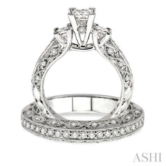 1 1/10 ctw Diamond Wedding Set with 7/8 ctw Princess Cut Engagement Ring and 1/4 ctw Wedding Band in 14K White Gold