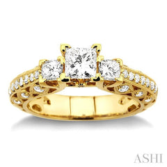 1 1/4 ctw Diamond Engagement Ring with 1/2 ct Princess Cut Center Stone in 14K Yellow Gold