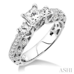 1 1/4 ctw Diamond Engagement Ring with 1/2 ct Princess Cut Center Stone in 14K White Gold
