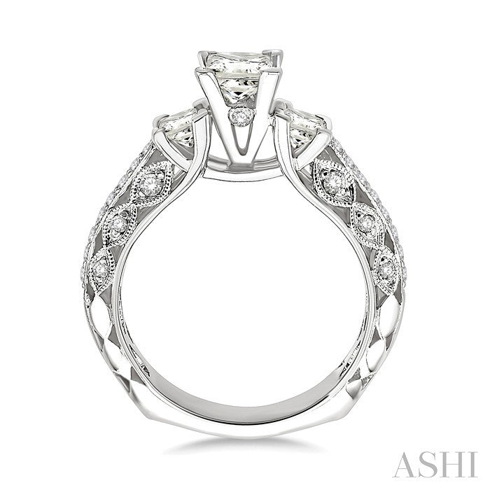 1 1/4 Ctw Diamond Engagement Ring with 1/2 Ct Princess Cut Center Stone in 14K White Gold