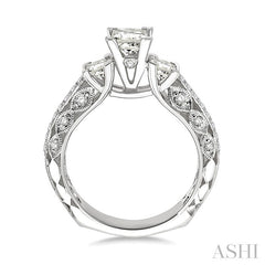 1 1/4 Ctw Diamond Engagement Ring with 1/2 Ct Princess Cut Center Stone in 14K White Gold