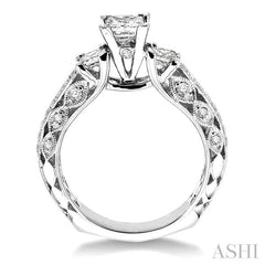 1 1/4 ctw Diamond Engagement Ring with 1/2 ct Princess Cut Center Stone in 14K White Gold