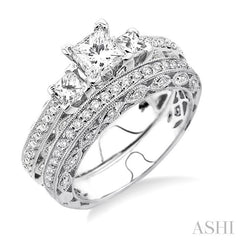 1 1/2 ctw Diamond Wedding Set with 1 1/4 ctw Princess Cut Engagement Ring and 1/4 ctw Wedding Band in 14K White Gold