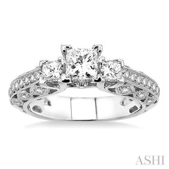 1 1/4 ctw Diamond Engagement Ring with 1/2 ct Princess Cut Center Stone in 14K White Gold