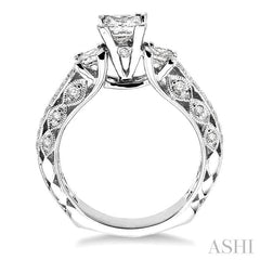 1 1/4 ctw Diamond Engagement Ring with 1/2 ct Princess Cut Center Stone in 14K White Gold