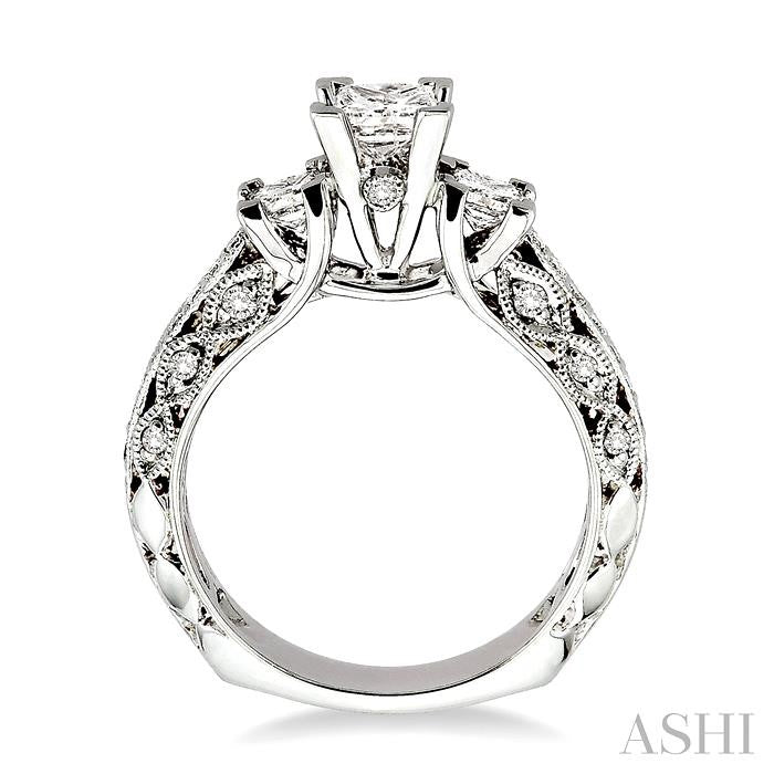 7/8 ctw Diamond Engagement Ring with 1/3 ct Princess Cut Center Stone in 14K White Gold