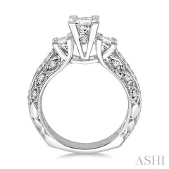 7/8 Ctw Diamond Engagement Ring with 1/3 Ct Princess Cut Center Stone in 14K White Gold
