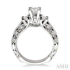 7/8 ctw Diamond Engagement Ring with 1/3 ct Princess Cut Center Stone in 14K White Gold