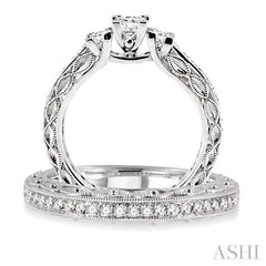 3/4 ctw Diamond Wedding Set with 1/2 ctw Princess Cut Engagement Ring and 1/5 ctw Wedding Band in 14K White Gold