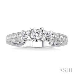 1/2 ctw Diamond Engagement Ring with 1/4 ct Princess Cut Center Stone in 14K White Gold
