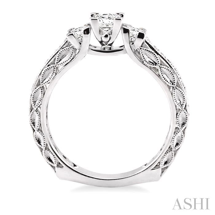 1/2 ctw Diamond Engagement Ring with 1/4 ct Princess Cut Center Stone in 14K White Gold