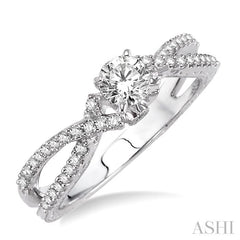 1/2 Ctw Diamond Engagement Ring with 1/4 Ct Round Cut Center Stone in 14K White Gold