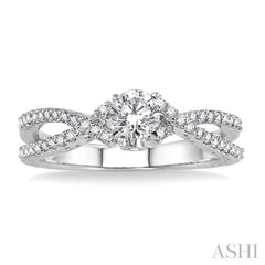 1/2 Ctw Diamond Engagement Ring with 1/4 Ct Round Cut Center Stone in 14K White Gold