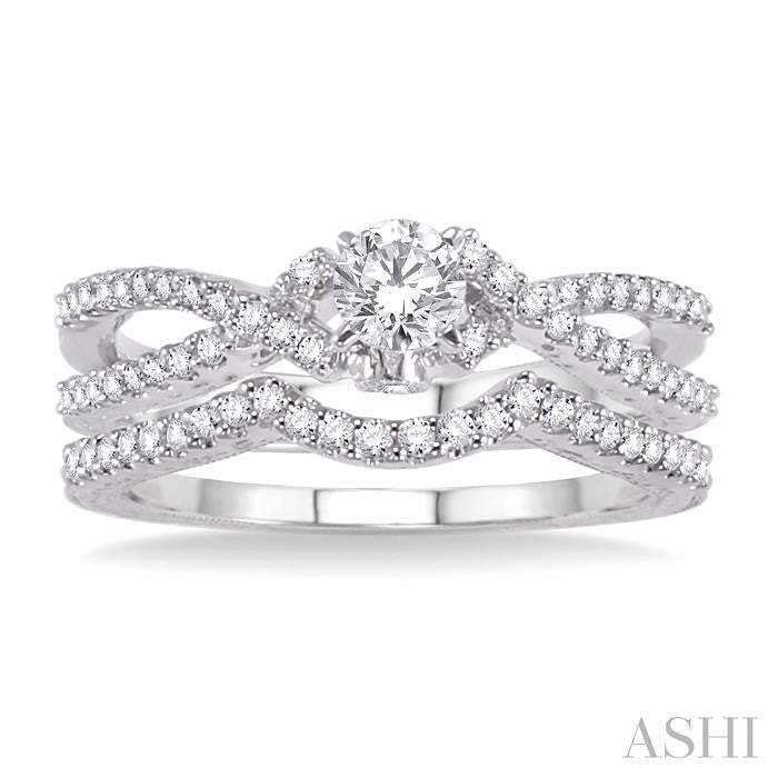 5/8 Ctw Diamond Wedding Set with 1/2 Ctw Round Cut Engagement Ring and 1/8 Ctw Wedding Band in 14K White Gold