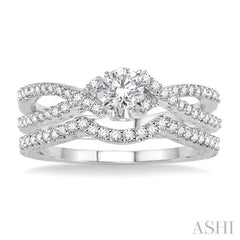 5/8 Ctw Diamond Wedding Set with 1/2 Ctw Round Cut Engagement Ring and 1/8 Ctw Wedding Band in 14K White Gold