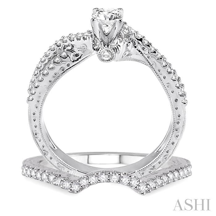 5/8 Ctw Diamond Wedding Set with 1/2 Ctw Round Cut Engagement Ring and 1/8 Ctw Wedding Band in 14K White Gold